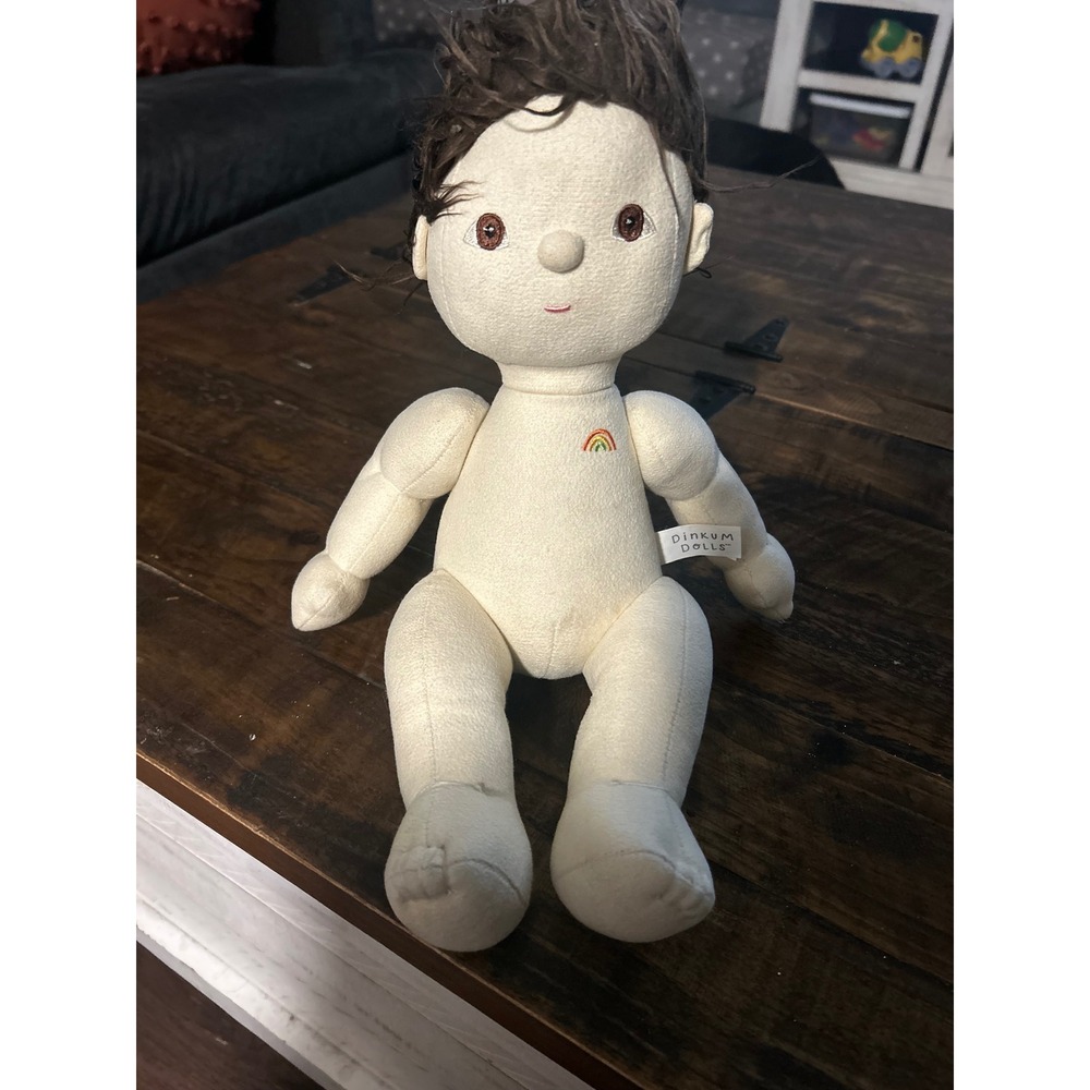 Olli Ella Dinkum Doll Brown Hair Brown Eyes Rainbow Embroidered Plush Toy